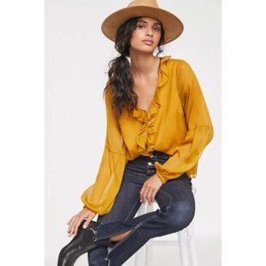 Anthropologie Sunday in Brooklyn Auberta Blouse Yellow Ruffles Long Sleeves Boho